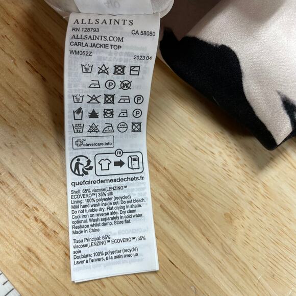 All Saints NWT Carla Jackie Top Cropped Blouse Gathered Center Silk Blend Size 0 - Picture 12 of 14